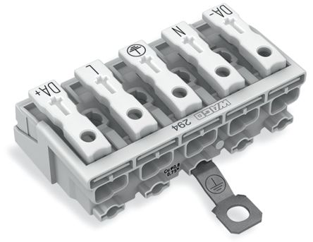WAGO 294 Series Male Lighting Connector, 5-Pole, Male, 5-Way, Plug-In Mount, 24A [294-5475]; 224-429