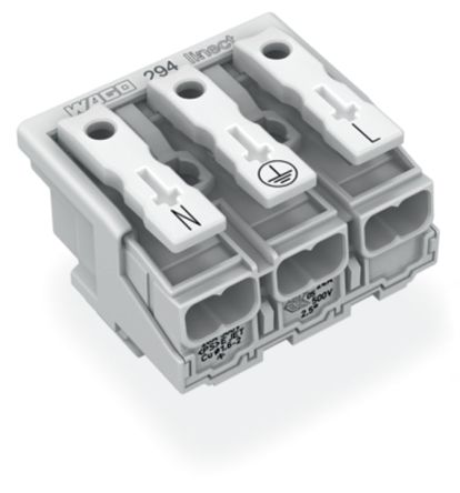 WAGO 294 Series Male Lighting Connector, 3-Pole, Male, 3-Way, Plug-In Mount, 24A [294-8013]; 224-430