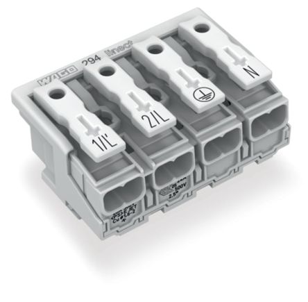 WAGO 294 Series Male Lighting Connector, 4-Pole, Male, 4-Way, Plug-In Mount, 24A [294-8024]; 224-434