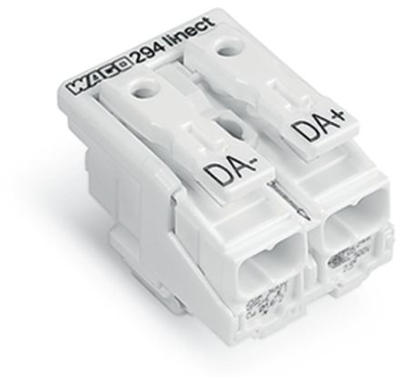 WAGO 294 Series Male Lighting Connector, 2-Pole, Male, 2-Way, Plug-In Mount, 24A [294-8032]; 224-435