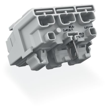 WAGO 294 Series Male Lighting Connector, 3-Pole, Male, 3-Way, Plug-In Mount, 24A [294-8113]; 224-438