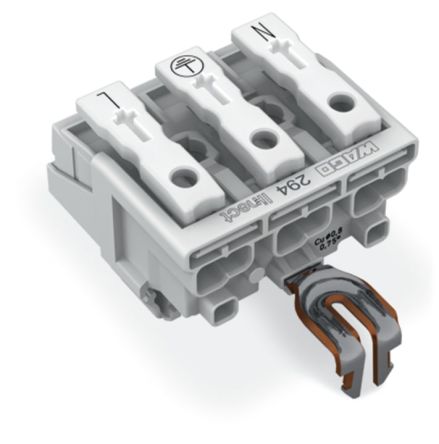 WAGO 294 Series Female Lighting Connector, 3-Pole, Female, 3-Way, Plug-In Mount, 24A [294-8213]; 224-441
