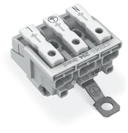 WAGO 294 Series Male Lighting Connector, 3-Pole, Male, 3-Way, Plug-In Mount, 24A [294-8413]; 224-444