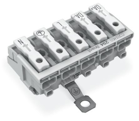 WAGO 294 Series Female Lighting Connector, 5-Pole, Female, 5-Way, Plug-In Mount, 24A [294-8435]; 224-446