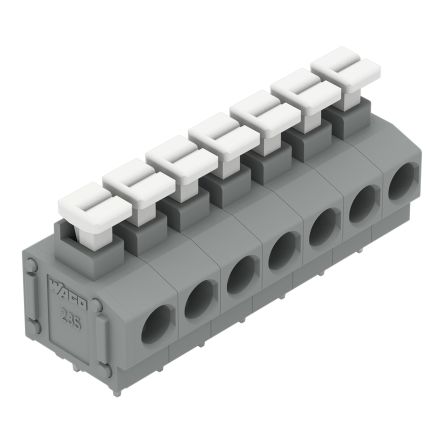 WAGO 235 Series PCB Terminal Block, 7-Contact, 5/5.08mm Pitch, Through Hole Mount, 1-Row, Push In Termination [235-407/331-000]; 225-073