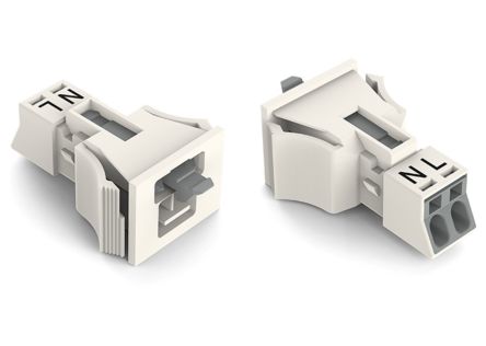 WAGO 890 Series Male Lighting Connector, 2-Pole, Male, 2-Way, Snap-In, 16A, IP20, IP40 [890-732]; 225-081