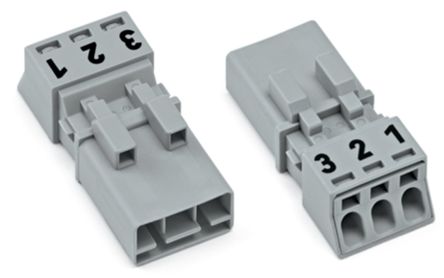 WAGO 890 Series Male Lighting Connector, 3-Pole, Male, 3-Way, Plug-In Mount, 16A, IP20, IP40 [890-253]; 225-171