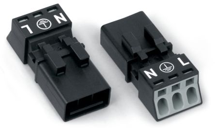WAGO 890 Series Male Lighting Connector, 3-Pole, Male, 3-Way, Plug-In Mount, 16A, IP20, IP40 [890-233]; 225-176