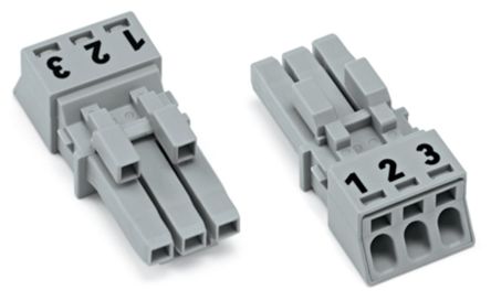 WAGO 890 Series Female Lighting Connector, 3-Pole, Female, 3-Way, Plug-In Mount, 16A, IP20, IP40 [890-243]; 225-188