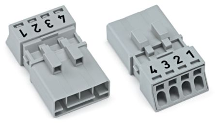 WAGO 890 Series Male Lighting Connector, 4-Pole, Male, 4-Way, Plug-In Mount, 16A, IP20, IP40 [890-254]; 225-318