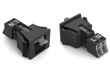 WAGO 890 Series Female Lighting Connector, 2-Pole, Female, 2-Way, Snap-In, 16A, IP40 [890-722]; 225-324