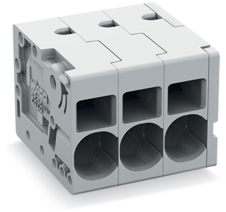 WAGO 2626 Series PCB Connector, 3-Contact, 7.5mm Pitch, Feed Through Mount, 1-Row, Push-In Cage Clamp Termination [2626-1103/020-004]; 225-351