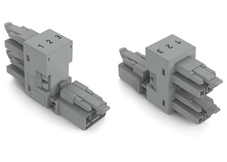 WAGO 890 Series Female Lighting Connector, 3-Pole, Female, 3-Way, Plug-In Mount, 16A, IP20, IP40 [890-1761]; 225-386