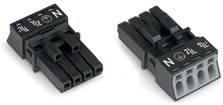 WAGO 890 Series Female Lighting Connector, 4-Pole, Female, 4-Way, Plug-In Mount, 16A, IP20, IP40 [890-204]; 225-392