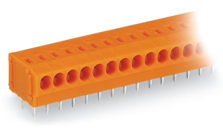 WAGO 235 Series PCB Terminal Block, 10-Contact, 3.81mm Pitch, Through Hole Mount, 1-Row, Push Wire Termination [235-110/330-000]; 225-433