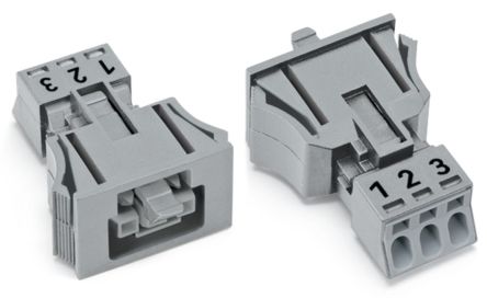 WAGO 890 Series Female Lighting Connector, 3-Pole, Female, 3-Way, Snap-In, 16A, IP40 [890-743]; 225-556