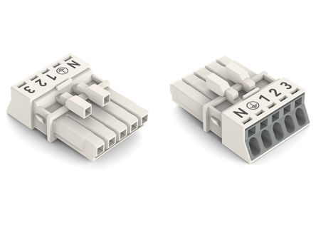 WAGO 890 Series Female Lighting Connector, 5-Pole, Female, 5-Way, Plug-In Mount, 13A, IP20, IP40 [890-225]; 225-560