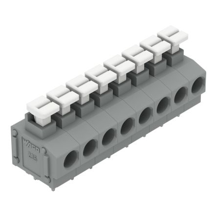 WAGO 235 Series PCB Terminal Block, 8-Contact, 5/5.08mm Pitch, Through Hole Mount, 1-Row, Push-In Cage Clamp Termination [235-408/331-000]; 225-576