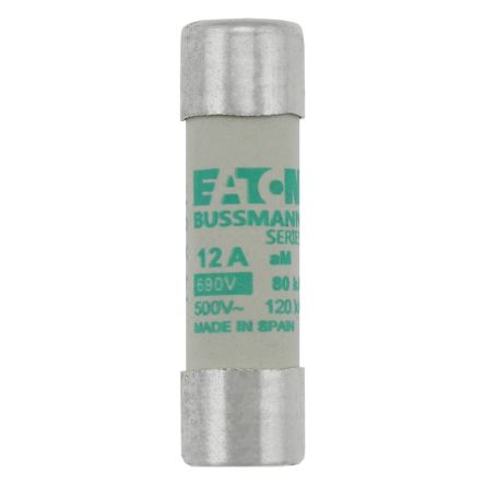 Eaton 12A Slow-Blow Cartridge Fuse, 14 x 51mm [C14M12 CYLINDRICAL FUSE 14 x 51 12A AM 690V AC]; 228-597