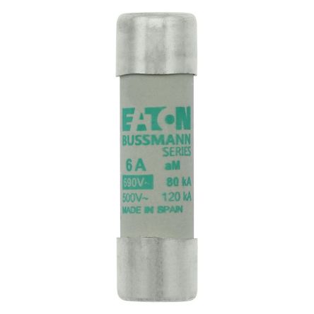 Eaton 6A Slow-Blow Cartridge Fuse, 14 x 51mm [C14M6 CYLINDRICAL FUSE 14 x 51 6A AM 690V AC]; 228-679