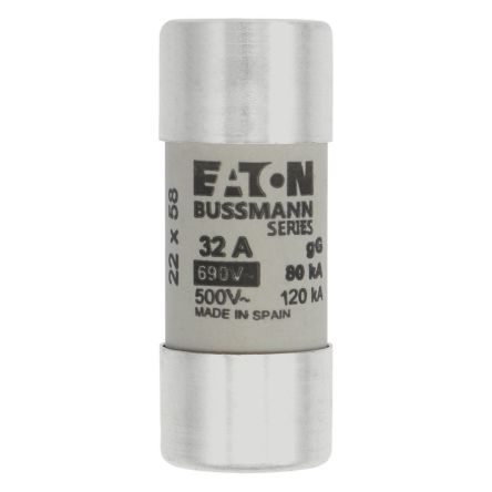 Eaton 32A gG/gL Cartridge Fuse, 22.2 x 58mm [C22G32 CYLINDRICAL FUSE 22 x 58 32A GG 690V AC]; 228-763