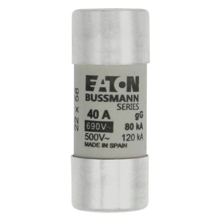 Eaton 40A gG/gL Cartridge Fuse, 22.2 x 58mm [C22G40 CYLINDRICAL FUSE 22 x 58 40A GG 690V AC]; 228-764