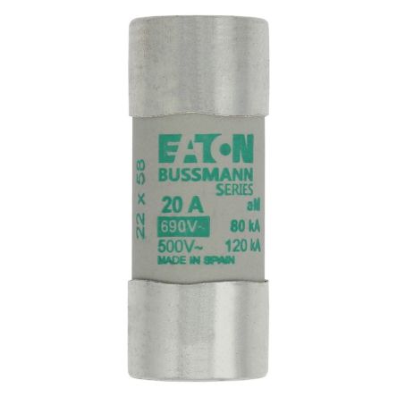 Eaton 20A Slow-Blow Cartridge Fuse, 22.2 x 58mm [C22M20 CYLINDRICAL FUSE 22 x 58 20A AM 690V AC]; 228-771