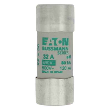 Eaton 32A Slow-Blow Cartridge Fuse, 22.2 x 58mm [C22M32 CYLINDRICAL FUSE 22 x 58 32A AM 690V AC]; 228-773