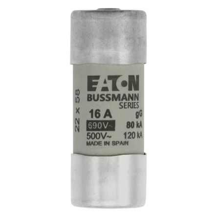 Eaton 16A Cartridge Fuses, 22.2 x 58mm [C22G16S]; 228-843