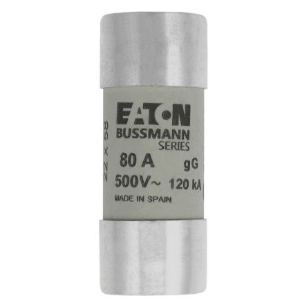 Eaton 80A Cartridge Fuses, 22.2 x 58mm [C22G80S CYL FUSE >STR >22 x 58 80A GG 500V AC]; 228-847