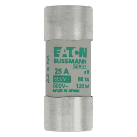 Eaton 25A Slow-Blow Cartridge Fuse, 22.2 x 58mm [C22M25]; 228-850