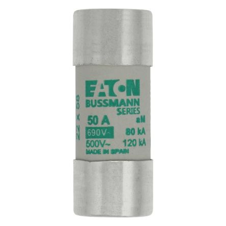 Eaton 50A Slow-Blow Cartridge Fuse, 22.2 x 58mm [C22M50 CYLINDRICAL FUSE 22 x 58 50A AM 690V AC]; 228-853