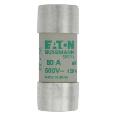 Eaton 80A Slow-Blow Cartridge Fuse, 22.2 x 58mm [C22M80 CYLINDRICAL FUSE 22 x 58 80A AM 500V AC]; 228-855