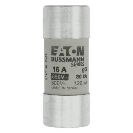 Eaton 16A gG/gL Cartridge Fuse, 22.2 x 58mm [C22G16 CYLINDRICAL FUSE 22 x 58 16A GG 690V AC]; 228-915