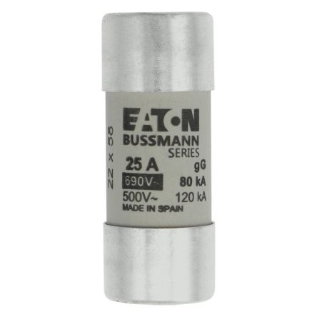 Eaton 25A Slow-Blow Cartridge Fuse, 22.2 x 58mm [C22G25 CYLINDRICAL FUSE 22 x 58 25A GG 690V AC]; 228-991