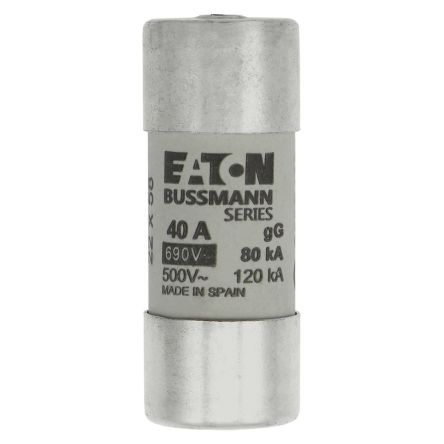 Eaton 40A Cartridge Fuses, 22.2 x 58mm [C22G40S]; 228-993