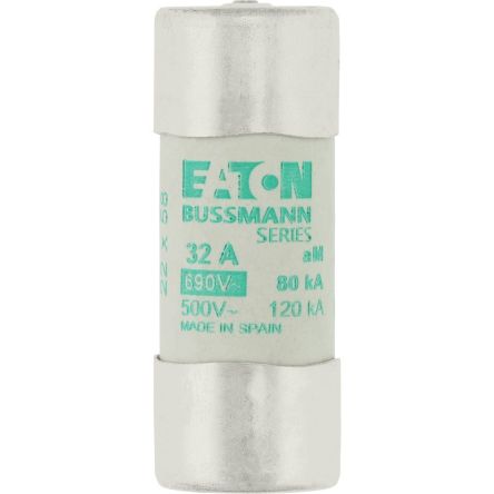 Eaton 32A Slow-Blow Cartridge Fuse, 22.2 x 58mm [C22M32S CYL FUSE STR 22x58mm 32A GG 690V AC]; 229-001