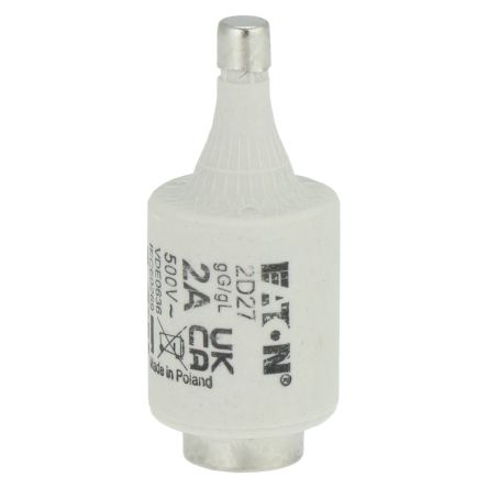 Eaton 2A Slow-Blow Ceramic Cartridge Fuse, 50 x 21.5mm [2D27 FUSE-D2 2A T GL/GG 500VAC E27]; 229-072