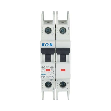 Eaton xEffect FAZ MCB, 2P, 15A Curve C, 500V DC, 10 kA Breaking Capacity [120643 FAZ-C15/2-NA-DC]; 229-295