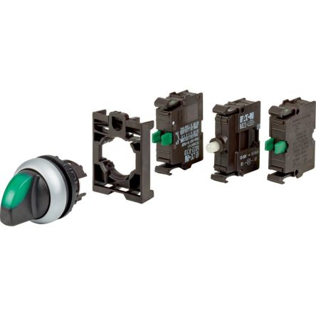 Eaton Toggle Selector Switch - (2 NO) 22.5mm Cutout Diameter, Illuminated 3 Positions [110925 M22-WRLK3-G-2K10LED-BVP]; 229-485