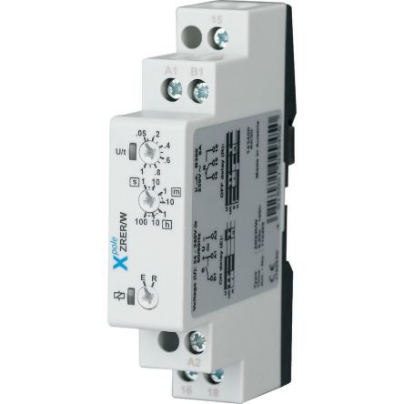 Eaton ZRER Series DIN Rail Mount Timer Relay, 24 - 240V ac/dc, 1-Contact, 0.05 - 360000s, 2-Function, SPDT [110405 ZRER/W]; 229-678