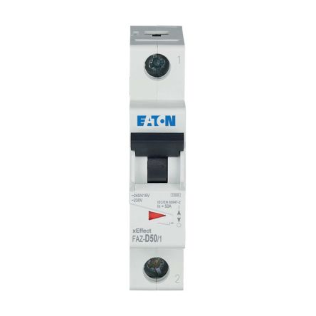 Eaton xEffect FAZ MCB, 1P, 50A Curve D, 400V AC, 10 kA Breaking Capacity [115370 FAZ-D50/1]; 229-730