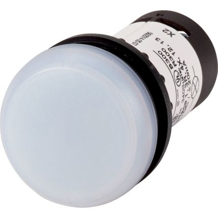 Eaton, Panel Mount White LED Indicator, 22.5mm Cutout, IP67, IP69K, Dome [121635 C22-L-W-120]; 230-146