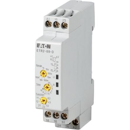 Eaton Series ETR2 Series DIN Rail Mount Timer Relay, 240V ac, 2-Contact, 0.05 → 100s, 1-Function [119428 ETR2-69-D]; 230-418