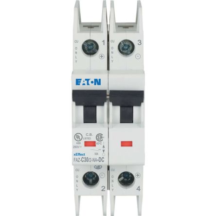 Eaton xEffect FAZ MCB, 2P, 30A Curve C, 500V DC, 10 kA Breaking Capacity [120647 FAZ-C30/2-NA-DC]; 231-685