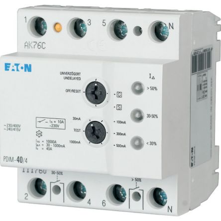 Eaton PDIM RCCB, 100A, 4 Pole, 0.03 → 1mA, Type A, 230/400V ac [111761 PDIM-100/4]; 231-924
