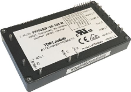 TDK-Lambda AC-DC Power Supply, PFH500F-12-000-R, 9.6 → 14.4V dc, 42A, 504W, 1 Output, 85 → 265V ac Input [PFH500F-12-000-R]; 235-129