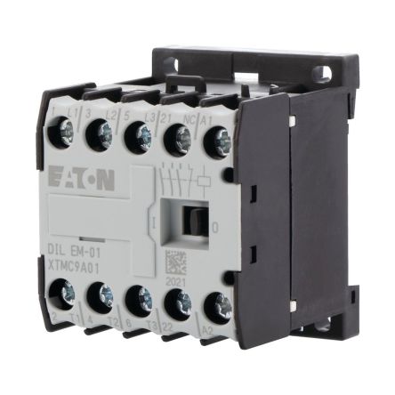 Eaton Contactor, 220 Coil, 3-Pole, 42 A, 3 kW, 1N/C, 690 V [021380 DILEM-01(220V50/60HZ)]; 235-358