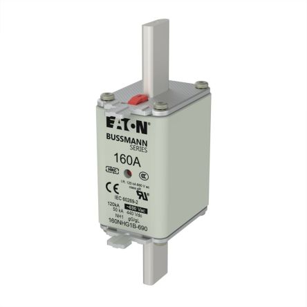 Eaton 160A NH Fuse, 63 x 40 x 135mm, 690V ac [160NHG1B-690 NH FUSE 160A 690V GG SIZE 1]; 240-196