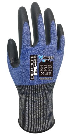 Wonder Grip WG-1875 DEXCUT Black, Blue HPPE, Mineral Fiber, Nylon, Polyester, Spandex Cut Resistant, General Purpose, [WG18750712]; 240-327